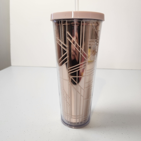 STARBUCKS Venti Cold Cup Tumbler Rose Gold Pink Lid No Straw 2017 Holiday - Picture 3 of 7